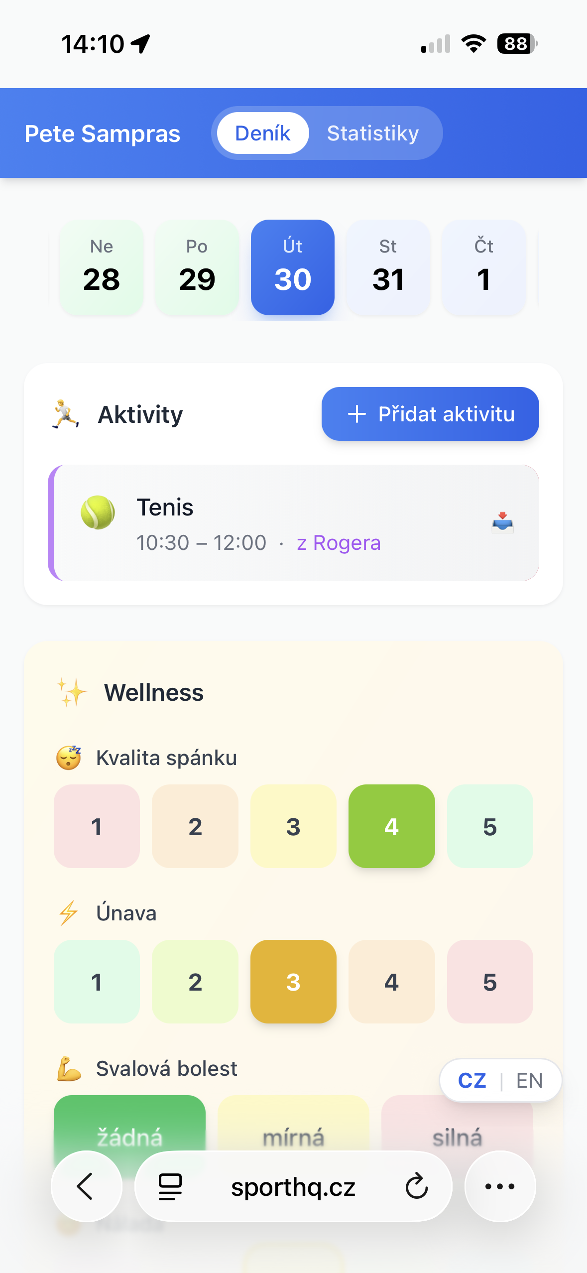 Ukázka tréninkového deníku
